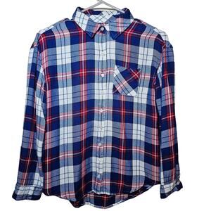 Justice Perfect Plaid Blue Red White Flannel Youth XL 14-16 Girl Y2K Cozy Soft